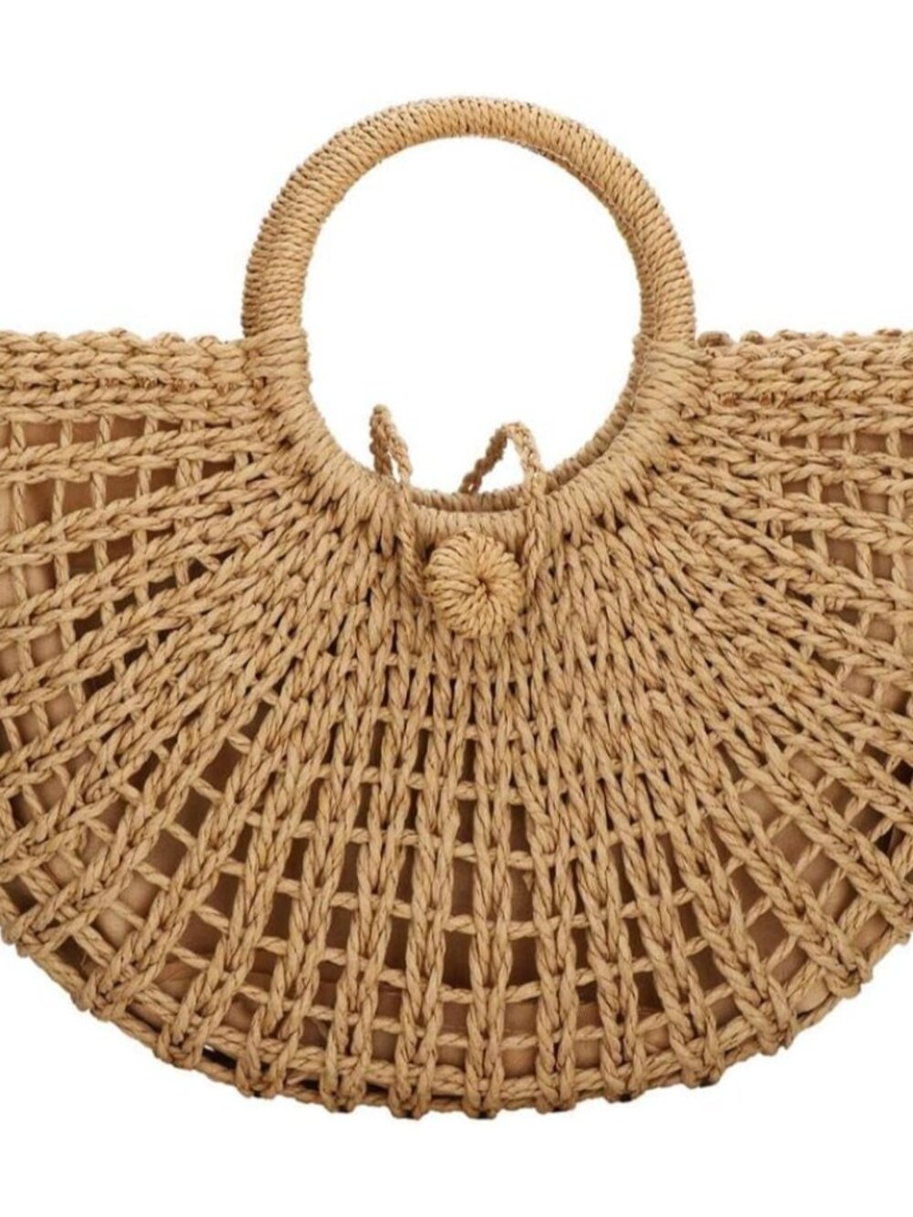 Straw Bags for Women,Hand-woven Straw Top-handle Bag with Round Ring Handle Summ